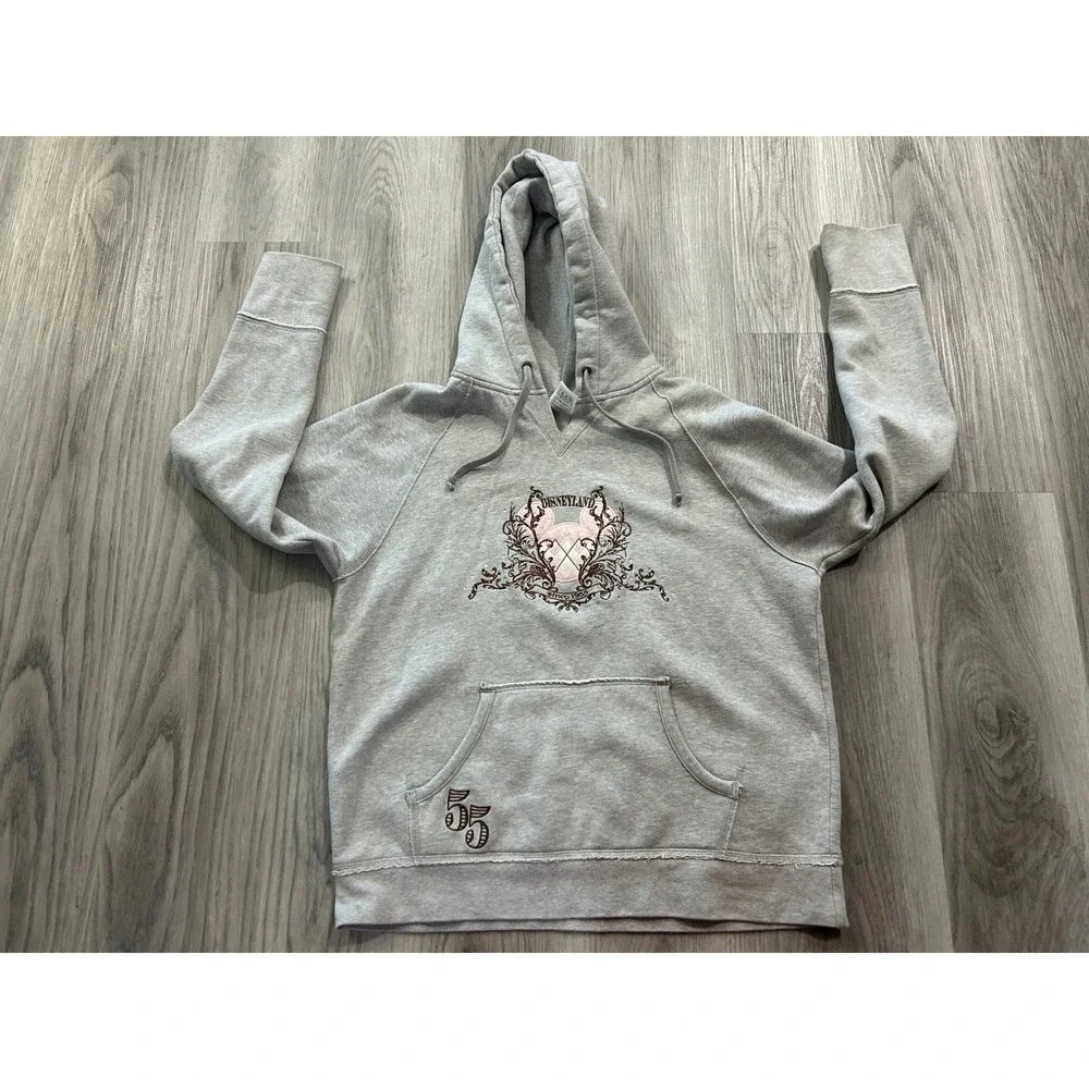 Disneyland Womens Mickey Mouse 55 Embroidered Hoodie Cotton XL Gray Rhinestone